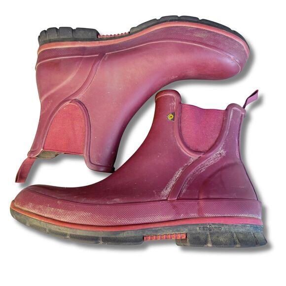 BOGS Amanda Slip-On Rain Boots Women’s 10 Burgundy Waterproof Rubber Ankle Boot - Picture 6 of 14